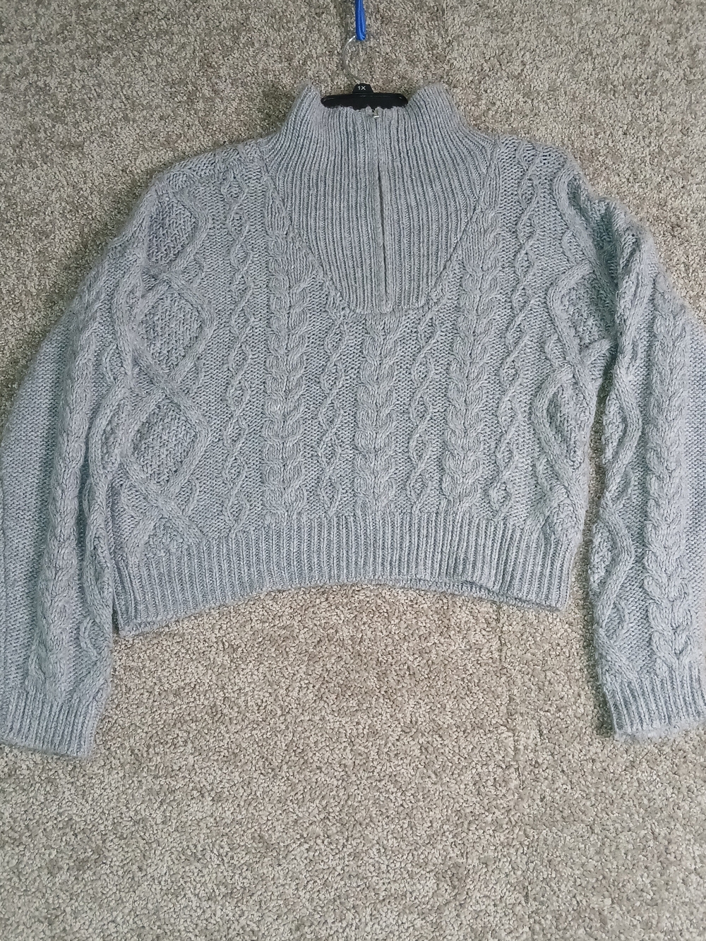 Lucky Brand 1/4 Zip Light Gray Cable Cropped Knit Sweater for Women - Dmall